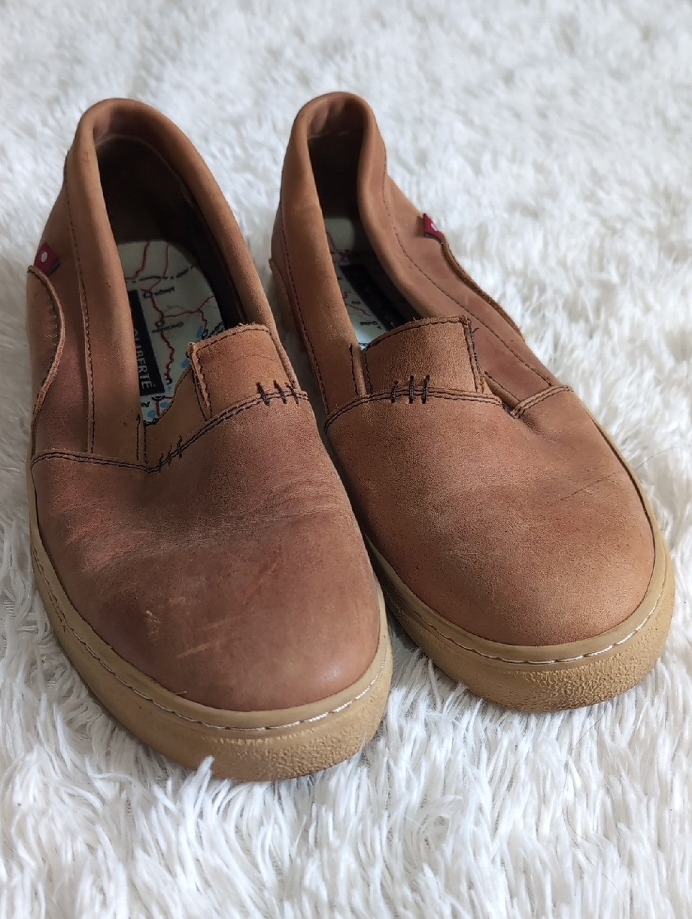 Oliberté Tan Leather Slip On Loafers with Map Print Sole Made In Africa 42/9 - Picture 2 of 8